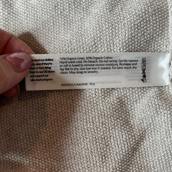 Eileen Fisher Organ Linen & Cotton Blend Front Pockets Open Knit Cardigan Large - Picture 6 of 7